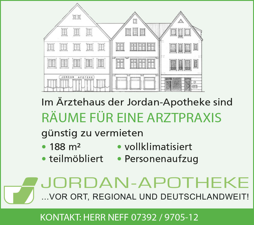 Anzeige: Freie Praxisräume im Haus der Jordan-Apotheke Biberach